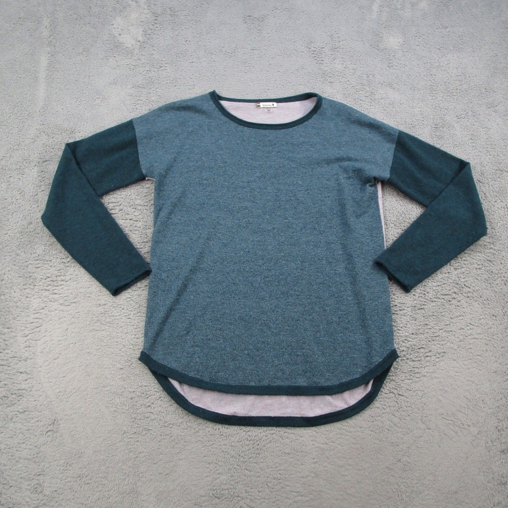 Smartwool Womens Medium Teal Pink Colorblock Long Sleeve Knit Top Curved Hem
